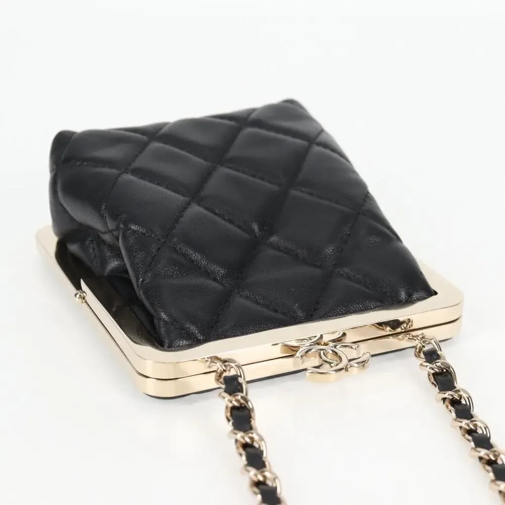 Chanel Matelasse Lambskin Chain Pouch Crossbody Bag Black